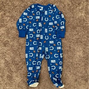 NFL Indianapolis Colts Footed Long Sleeve Pajamas Size 18 Months Blue White Brwn